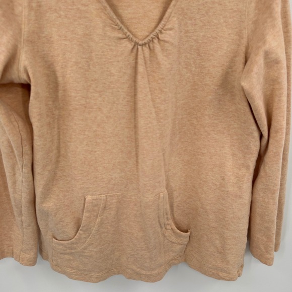 JJill Hoodie Tunic Peach Heathered Organic Cotton Blend Women's Med V-Neck Pouch - Picture 3 of 9